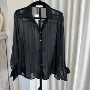 Sheer Black Button-Up Blouse
